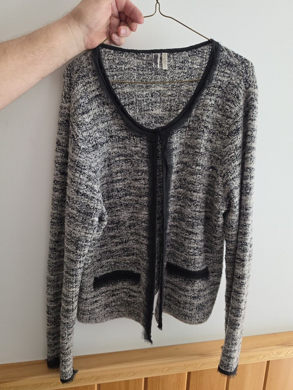 Madison Black and White Tweed Open-Front Cardigan